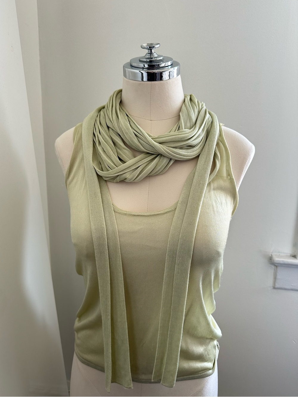 Valentino Vintage Y2K Pistachio Draped Scarf Knit Tank Top